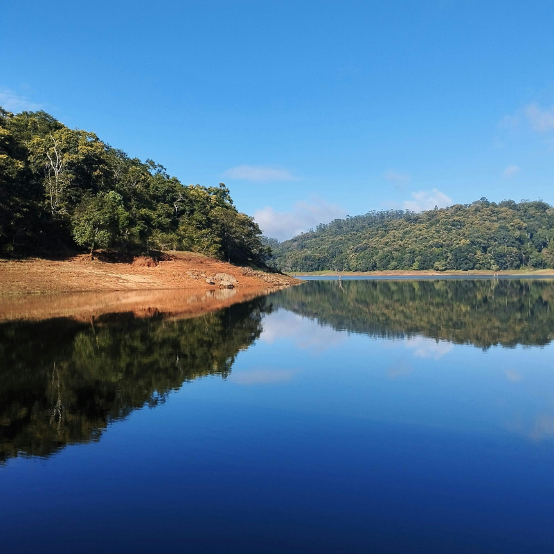 Tourists on a boat safari spotting wildlife at Periyar National Park Thekkady