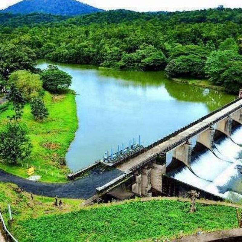 Aerial view of Thenmala eco-tourism project and dam