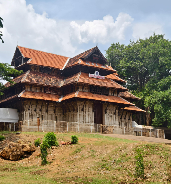 Ancient stone walls and gabled roofs of Vadakkunnathan Temple Thrissur