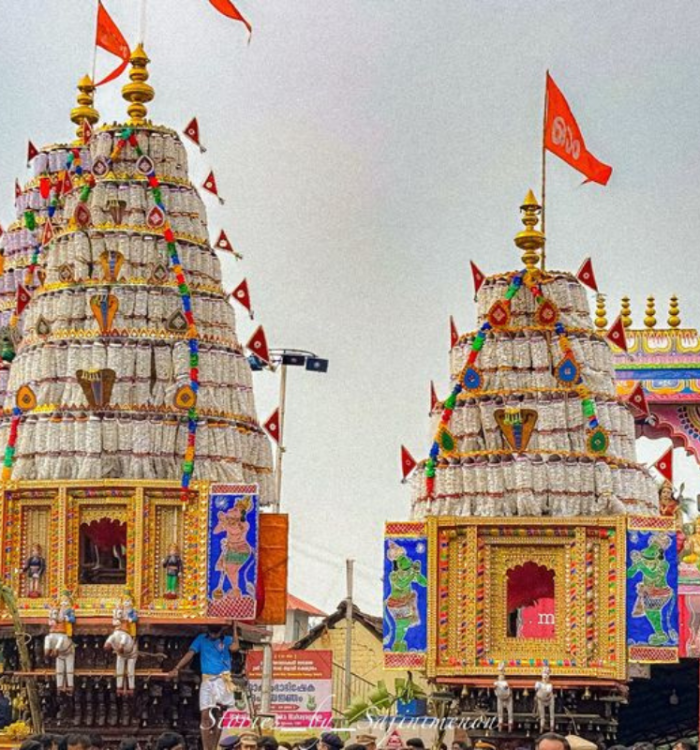 Traditional Agraharam houses and temple chariots in Kalpathy village