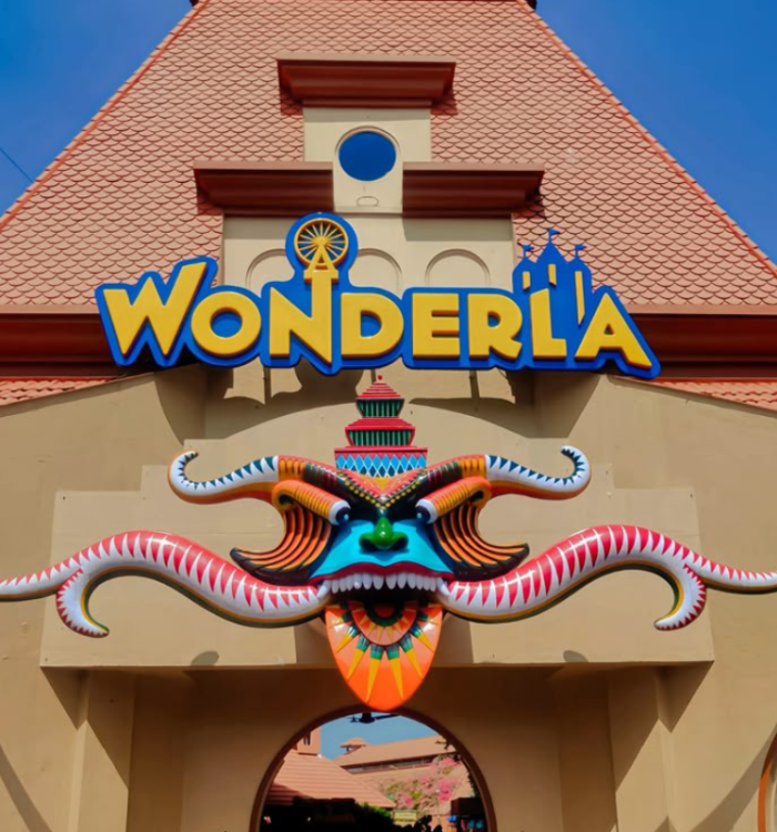 Colorful water slides and rollercoasters at Wonderla Kochi theme park