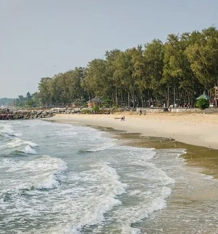 Historic remains of an old pier at sunset on Kozhikode Beach